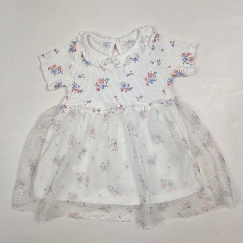 H&M White Floral Baby Dress with Tulle Overlay Missing Tags Looks 4-6 Months